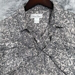 Cote de France Silk Button Up Shirt Mens M Grey Baroque Scroll Distressed